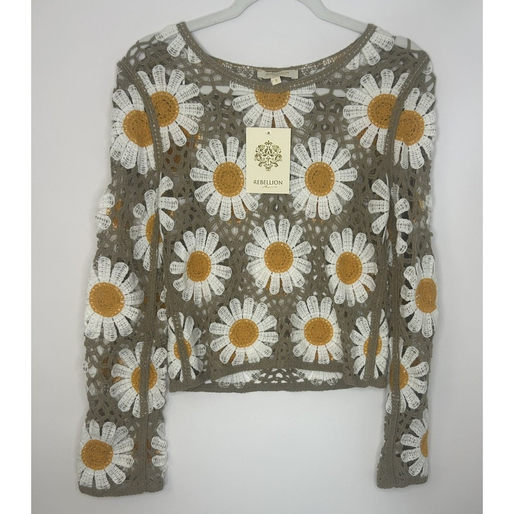 Rebellion Again Daisy Crochet Top Sweater Boho Cottagecore Festival Small NWT
